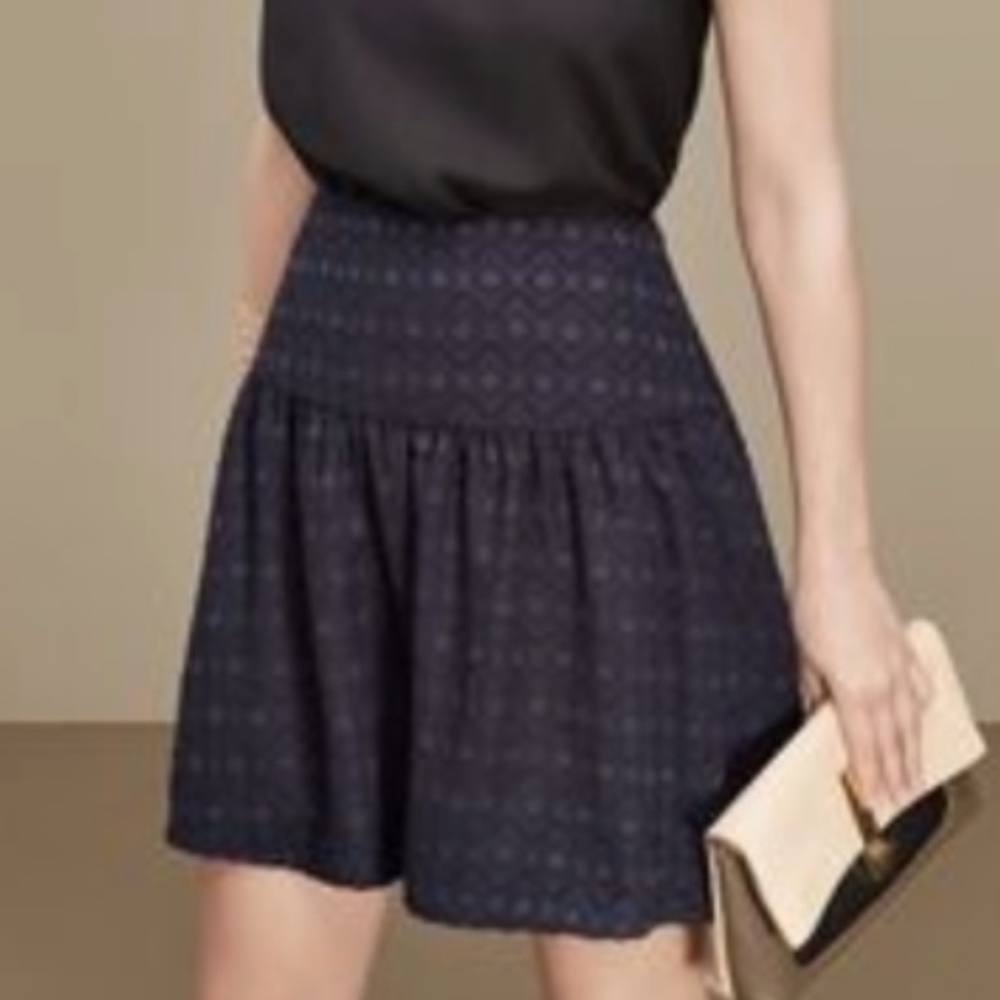 EUC Ann Taylor Navy Embroidered Print Mini Skirt